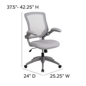 English Elm Kale Ergonomic Mesh Task Chair with Flip-Up Arms, Lumbar Support & Smooth Rolling Casters for Comfort Gray BL-ZP-8805-GY-GG