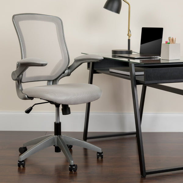 English Elm Kale Ergonomic Mesh Task Chair with Flip-Up Arms, Lumbar Support & Smooth Rolling Casters for Comfort Gray BL-ZP-8805-GY-GG