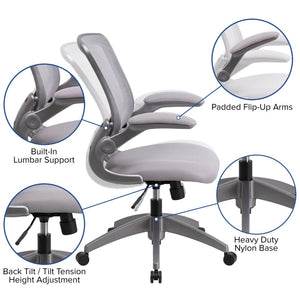 English Elm Kale Ergonomic Mesh Task Chair with Flip-Up Arms, Lumbar Support & Smooth Rolling Casters for Comfort Gray BL-ZP-8805-GY-GG