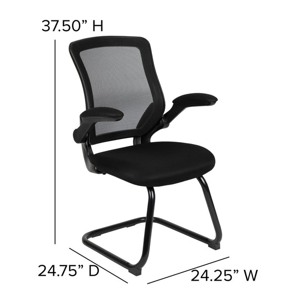 English Elm Kale Modern Black Mesh Sled Base Reception Chair with Flip-Up Arms for Comfortable Guest Seating BL-ZP-8805C-GG
