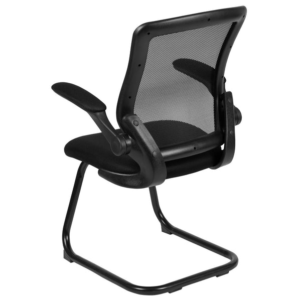 English Elm Kale Modern Black Mesh Sled Base Reception Chair with Flip-Up Arms for Comfortable Guest Seating BL-ZP-8805C-GG