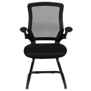 English Elm Kale Modern Black Mesh Sled Base Reception Chair with Flip-Up Arms for Comfortable Guest Seating BL-ZP-8805C-GG