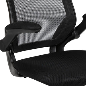 English Elm Kale Modern Black Mesh Sled Base Reception Chair with Flip-Up Arms for Comfortable Guest Seating BL-ZP-8805C-GG
