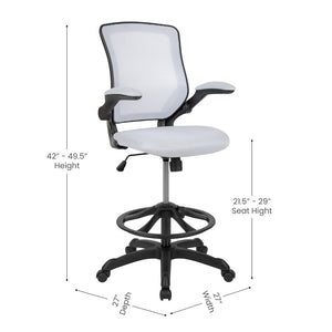 English Elm Kale Ergonomic Drafting Chair with Adjustable Foot Ring and Flip-Up Arms for Maximum Comfort White BL-ZP-8805D-WH-GG