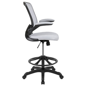 English Elm Kale Ergonomic Drafting Chair with Adjustable Foot Ring and Flip-Up Arms for Maximum Comfort White BL-ZP-8805D-WH-GG