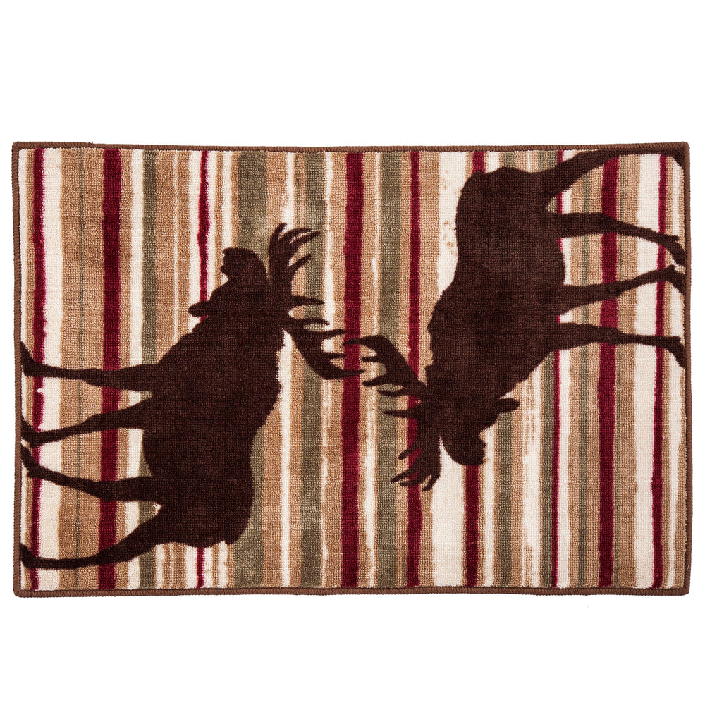 Hiend Accents Moose Stripe Rug - Cozy Lodge Decor With Vibrant Colors, Durable Acrylic, And Easy Care Maintenance Brown,White,Red 100% Premium Arylic,Latex Backing Bl1802