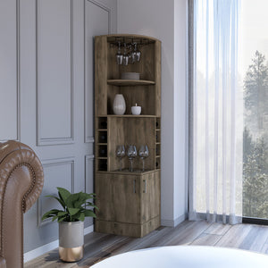 English Elm Syrah Corner Bar Cabinet with 8 Bottle Cubbies, 12-Glass Rack, Double Doors and Open Shelves for Stylish Storage Brown 46 L x 23.2 W x 7.1 H B07091985