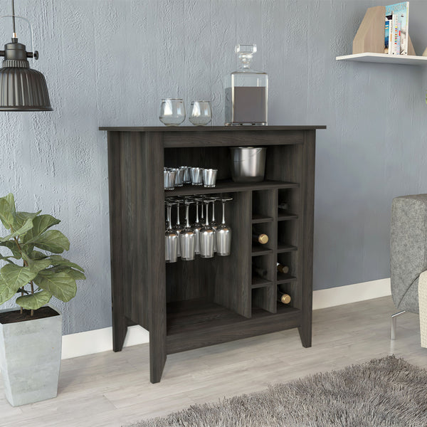 English Elm Essential Espresso Bar Cabinet with Six Wine Racks, Open Shelf & Drawer, 37.12" Top — Stylish Brown Storage B07091857