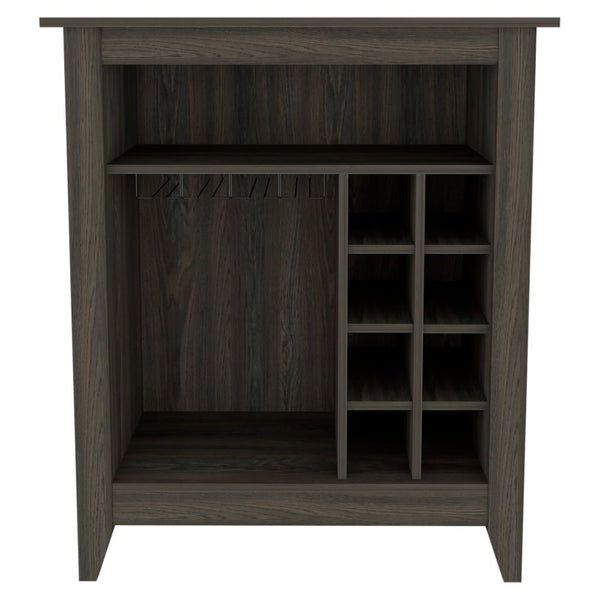 English Elm Essential Espresso Bar Cabinet with Six Wine Racks, Open Shelf & Drawer, 37.12" Top — Stylish Brown Storage B07091857
