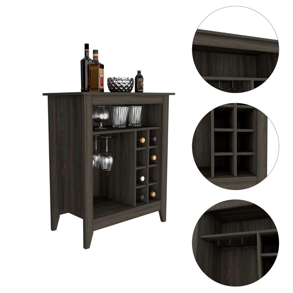 English Elm Essential Espresso Bar Cabinet with Six Wine Racks, Open Shelf & Drawer, 37.12" Top — Stylish Brown Storage B07091857