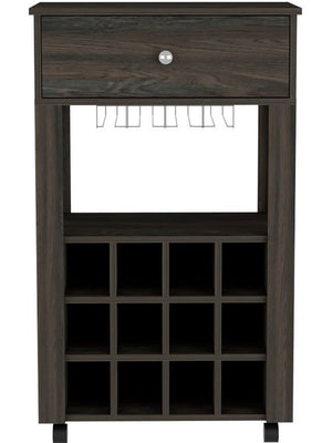 English Elm Memphis Espresso Bar Cart with 12-Bottle Wine Rack, 8-Glass Stemware Holder, Drawer & Casters B07091949