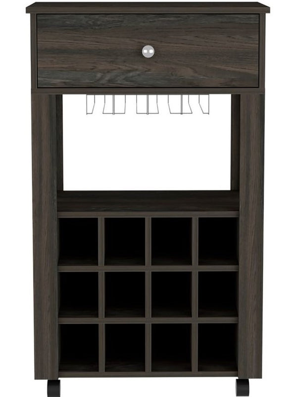 English Elm Memphis Espresso Bar Cart with 12-Bottle Wine Rack, 8-Glass Stemware Holder, Drawer & Casters B07091949
