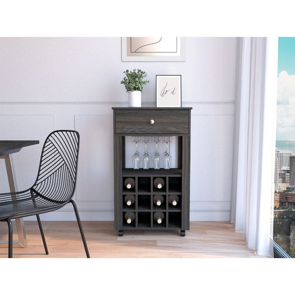 English Elm DEPOT Margh Bar Cart Drawer Carbon Espresso with 12 Wine Racks, Open Shelf & Sturdy 27.44" Top B097133084