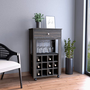English Elm DEPOT Margh Bar Cart Drawer Carbon Espresso with 12 Wine Racks, Open Shelf & Sturdy 27.44" Top B097133084