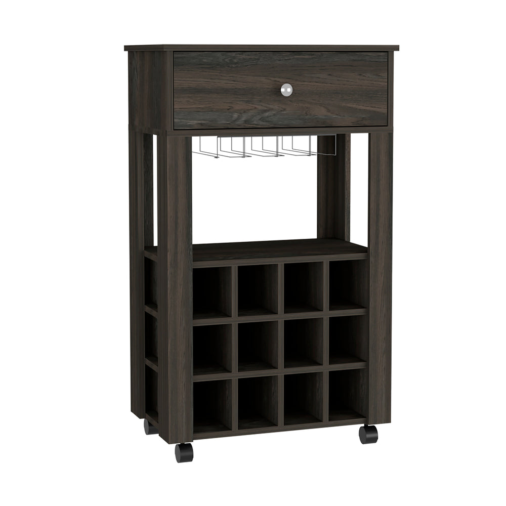 English Elm DEPOT Margh Bar Cart Drawer Carbon Espresso with 12 Wine Racks, Open Shelf & Sturdy 27.44" Top B097133084