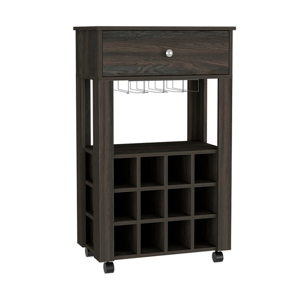 English Elm DEPOT Margh Bar Cart Drawer Carbon Espresso with 12 Wine Racks, Open Shelf & Sturdy 27.44" Top B097133084