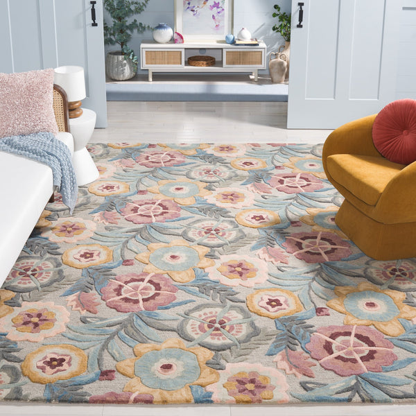 Safavieh Bellagio Hand-tufted Area Rug - Elegant Floral Design In Grey And Pink For Luxurious Comfort Grey ,Pink 80% Wool,20% Cotton Blg101u-5