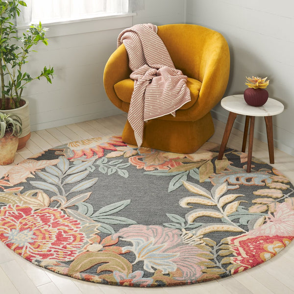 Safavieh Bellagio Hand-tufted Floral Area Rug In Luxurious Wool Blend For Timeless Elegance And Comfort Grey ,Rust 80% Wool,20% Cotton Blg102f-8