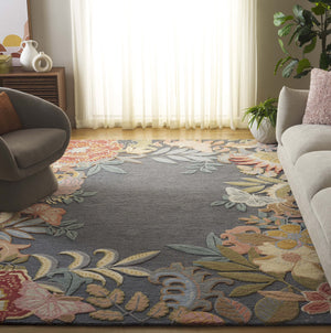 Safavieh Bellagio Hand-tufted Floral Area Rug In Luxurious Wool Blend For Timeless Elegance And Comfort Grey ,Rust 80% Wool,20% Cotton Blg102f-8