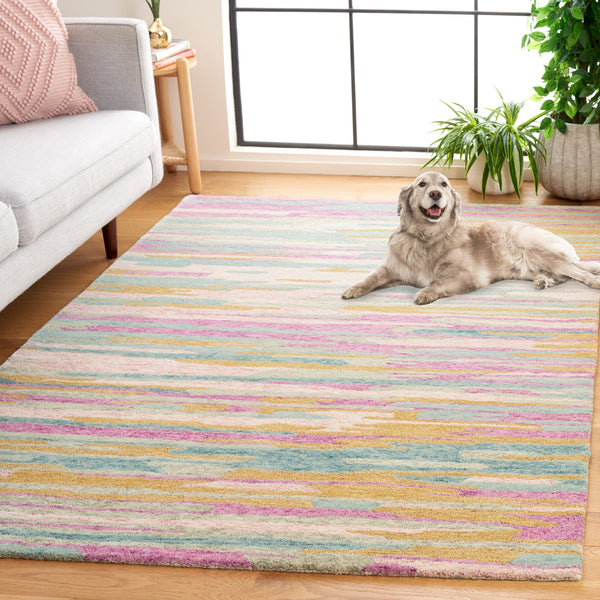 Safavieh Bellagio Handcrafted Area Rug - Vibrant Yellow And Green Abstract Design For Luxurious Living Spaces Yellow ,Green 80% Wool 20% Cotton Blg201c-28