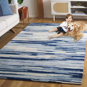 Safavieh Bellagio Handcrafted Area Rug - Vibrant Yellow And Green Abstract Design For Luxurious Living Spaces Blue ,Ivory 80% Wool 20% Cotton Blg201m-8