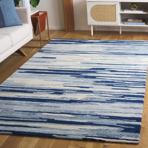 Safavieh Bellagio Handcrafted Area Rug - Vibrant Yellow And Green Abstract Design For Luxurious Living Spaces Blue ,Ivory 80% Wool 20% Cotton Blg201m-8