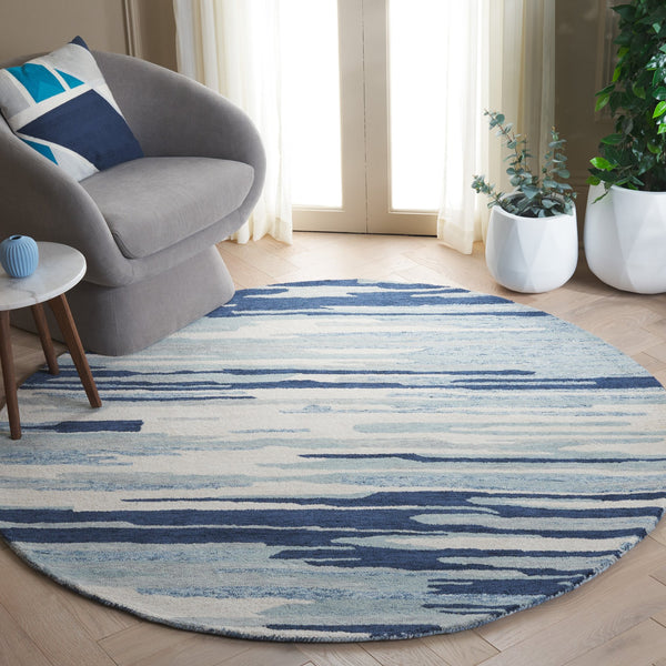 Safavieh Bellagio Handcrafted Area Rug - Vibrant Yellow And Green Abstract Design For Luxurious Living Spaces Blue ,Ivory 80% Wool 20% Cotton Blg201m-8