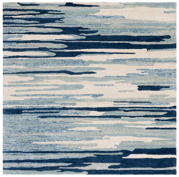 Safavieh Bellagio Handcrafted Area Rug - Vibrant Yellow And Green Abstract Design For Luxurious Living Spaces Blue ,Ivory 80% Wool 20% Cotton Blg201m-8