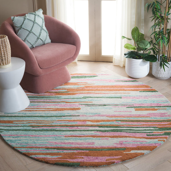 Safavieh Bellagio Handcrafted Area Rug - Vibrant Yellow And Green Abstract Design For Luxurious Living Spaces Green ,Pink 80% Wool 20% Cotton Blg201y-6sq