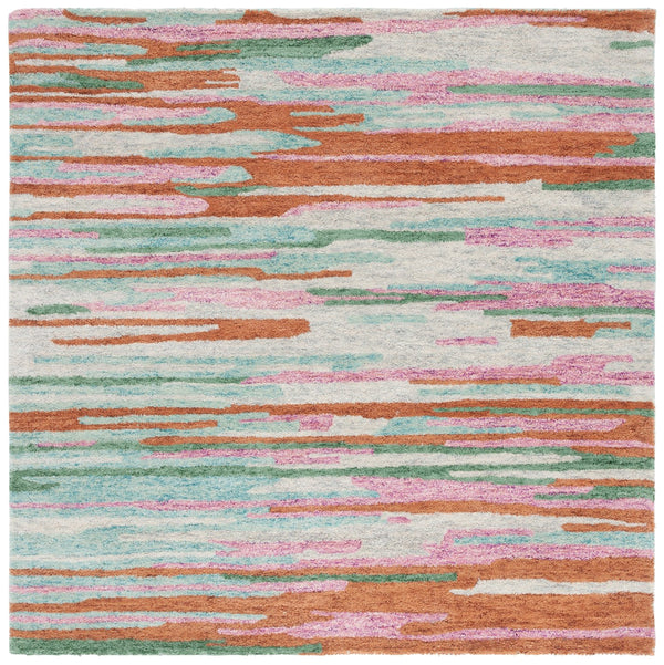 Safavieh Bellagio Handcrafted Area Rug - Vibrant Yellow And Green Abstract Design For Luxurious Living Spaces Green ,Pink 80% Wool 20% Cotton Blg201y-6sq