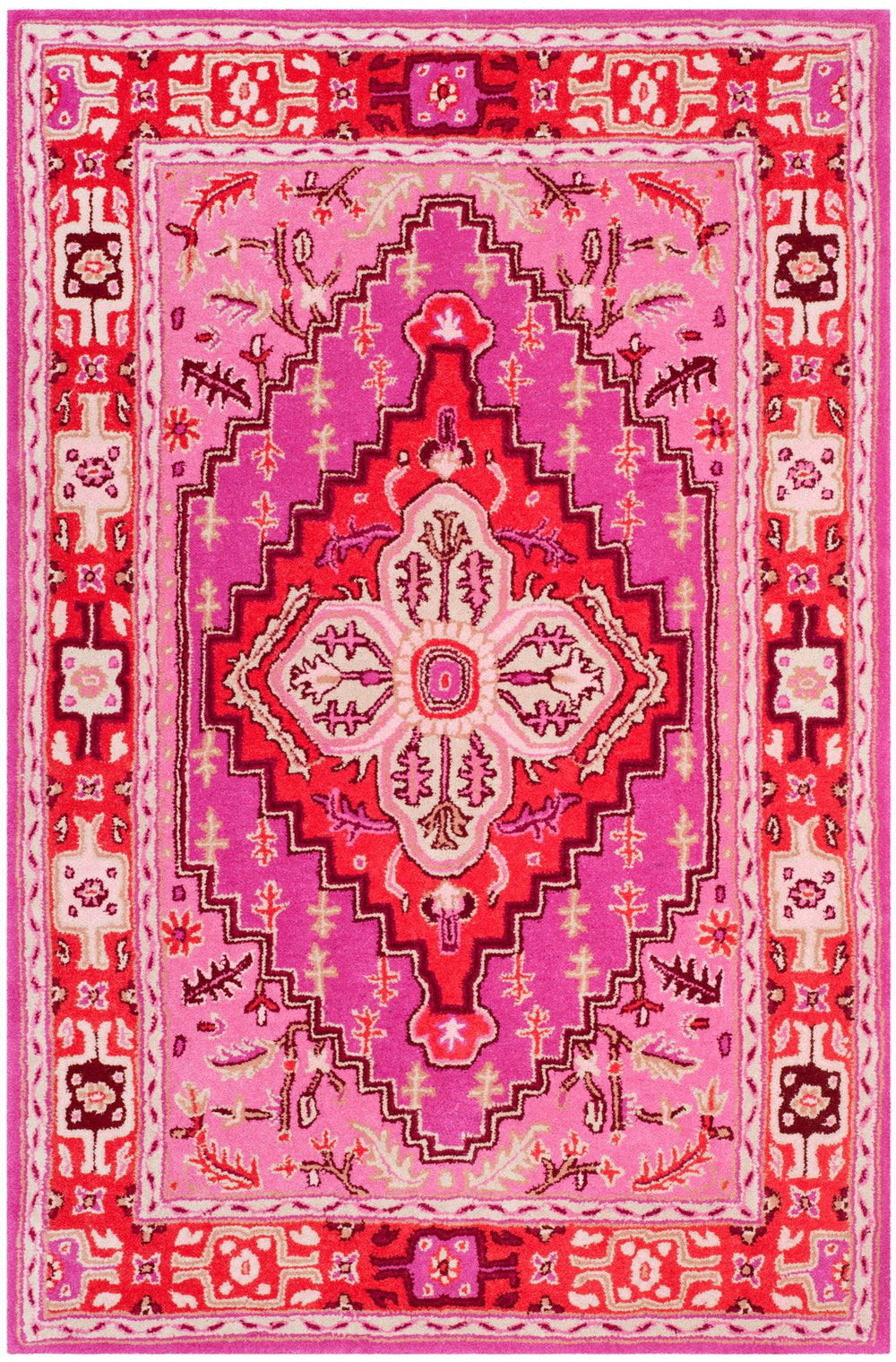 Safavieh Bellagio Handcrafted Wool Area Rug - Elegant Artisan Design With Vibrant Colors For Your Home Decor Red ,Pink Wool Blg545b-10sq