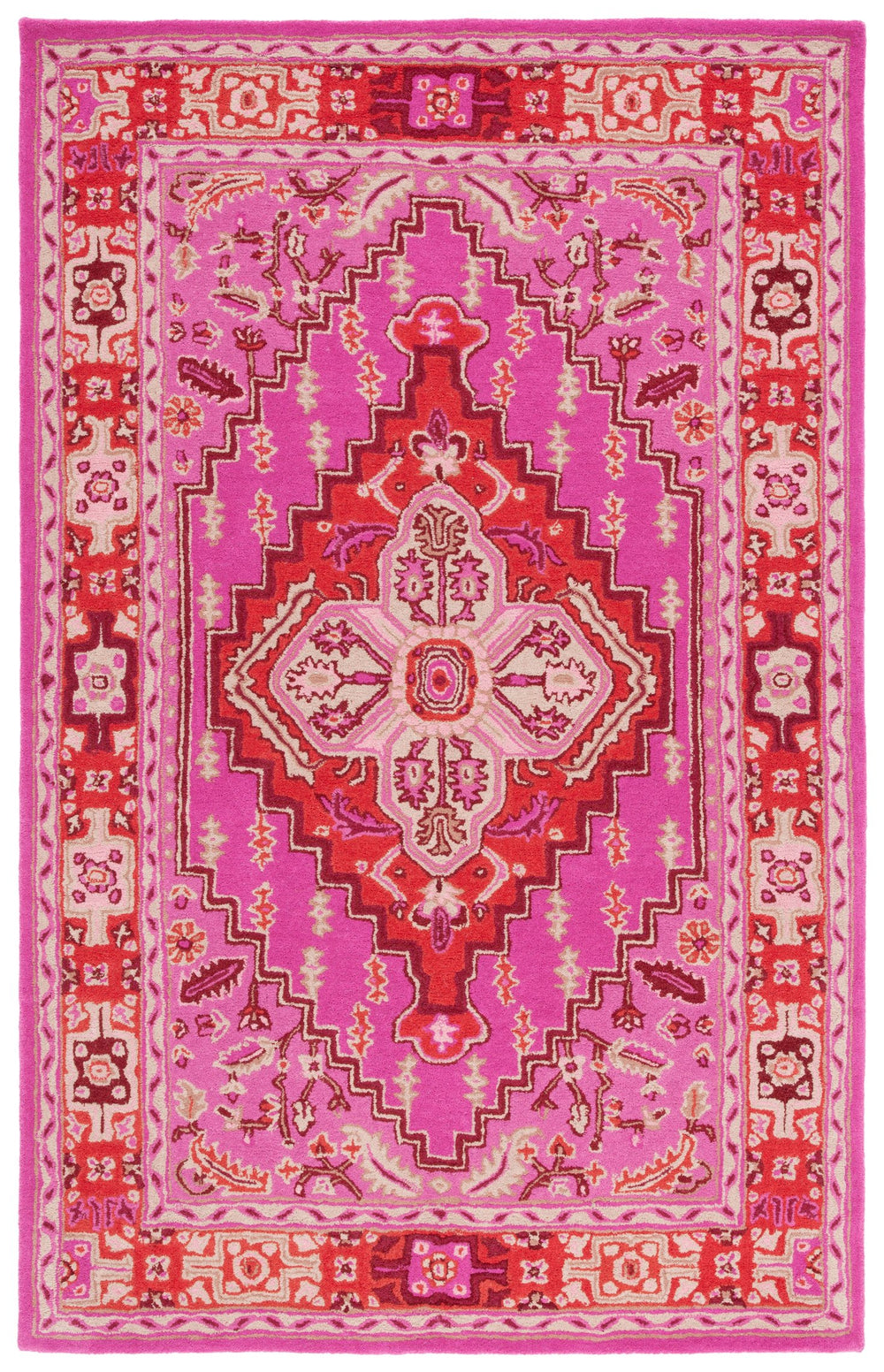 Safavieh Bellagio Handcrafted Wool Area Rug - Elegant Artisan Design With Vibrant Colors For Your Home Decor Red ,Pink Wool Blg545b-10sq