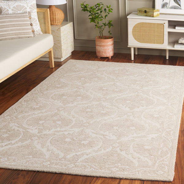 Safavieh Blossom Handcrafted Floral Area Rug From India – Elevate Your Space With Timeless Elegance And Comfort Beige ,Ivory 85% Wool,15% Cotton Blm116b-6sq
