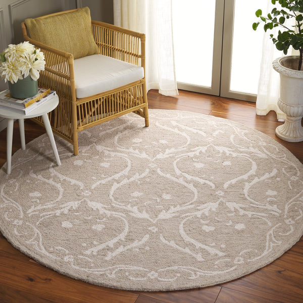Safavieh Blossom Handcrafted Floral Area Rug From India – Elevate Your Space With Timeless Elegance And Comfort Beige ,Ivory 85% Wool,15% Cotton Blm116b-6sq