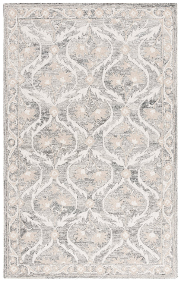 Safavieh Blossom Handcrafted Floral Area Rug From India – Elevate Your Space With Timeless Elegance And Comfort Grey ,Ivory 85% Wool,15% Cotton Blm116f-6sq