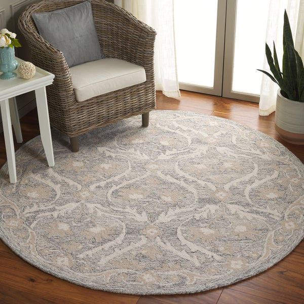 Safavieh Blossom Handcrafted Floral Area Rug From India – Elevate Your Space With Timeless Elegance And Comfort Grey ,Ivory 85% Wool,15% Cotton Blm116f-6sq