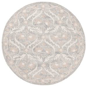 Safavieh Blossom Handcrafted Floral Area Rug From India – Elevate Your Space With Timeless Elegance And Comfort Grey ,Ivory 85% Wool,15% Cotton Blm116f-6sq