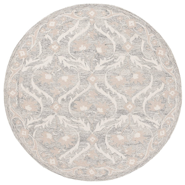 Safavieh Blossom Handcrafted Floral Area Rug From India – Elevate Your Space With Timeless Elegance And Comfort Grey ,Ivory 85% Wool,15% Cotton Blm116f-6sq