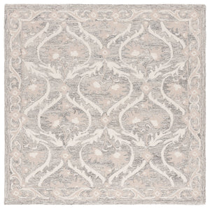 Safavieh Blossom Handcrafted Floral Area Rug From India – Elevate Your Space With Timeless Elegance And Comfort Grey ,Ivory 85% Wool,15% Cotton Blm116f-6sq