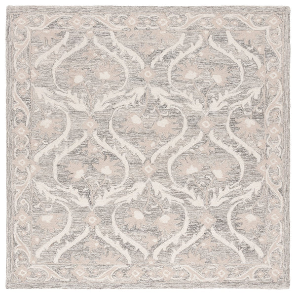 Safavieh Blossom Handcrafted Floral Area Rug From India – Elevate Your Space With Timeless Elegance And Comfort Grey ,Ivory 85% Wool,15% Cotton Blm116f-6sq