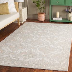 Safavieh Blossom Handcrafted Floral Area Rug From India – Elevate Your Space With Timeless Elegance And Comfort Light Grey ,Ivory 85% Wool,15% Cotton Blm116g-6r