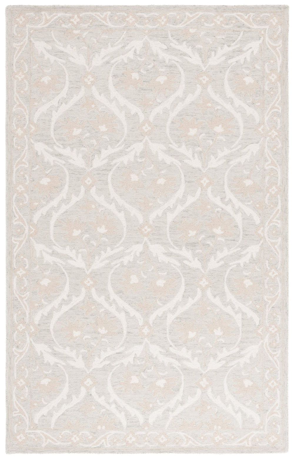 Safavieh Blossom Handcrafted Floral Area Rug From India – Elevate Your Space With Timeless Elegance And Comfort Light Grey ,Ivory 85% Wool,15% Cotton Blm116g-6r