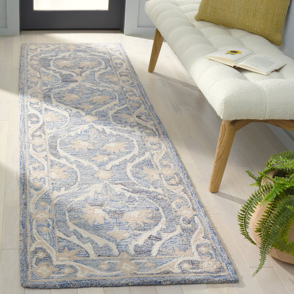 Safavieh Blossom Handcrafted Floral Area Rug From India – Elevate Your Space With Timeless Elegance And Comfort Blue ,Ivory 85% Wool,15% Cotton Blm116m-6r