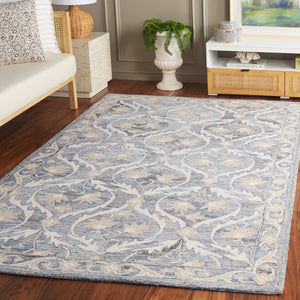 Safavieh Blossom Handcrafted Floral Area Rug From India – Elevate Your Space With Timeless Elegance And Comfort Blue ,Ivory 85% Wool,15% Cotton Blm116m-6r