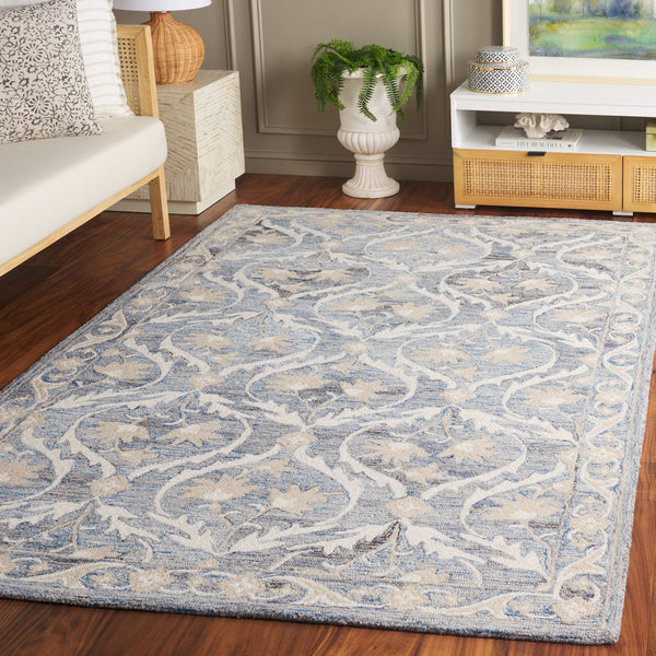 Safavieh Blossom Handcrafted Floral Area Rug From India – Elevate Your Space With Timeless Elegance And Comfort Blue ,Ivory 85% Wool,15% Cotton Blm116m-6r