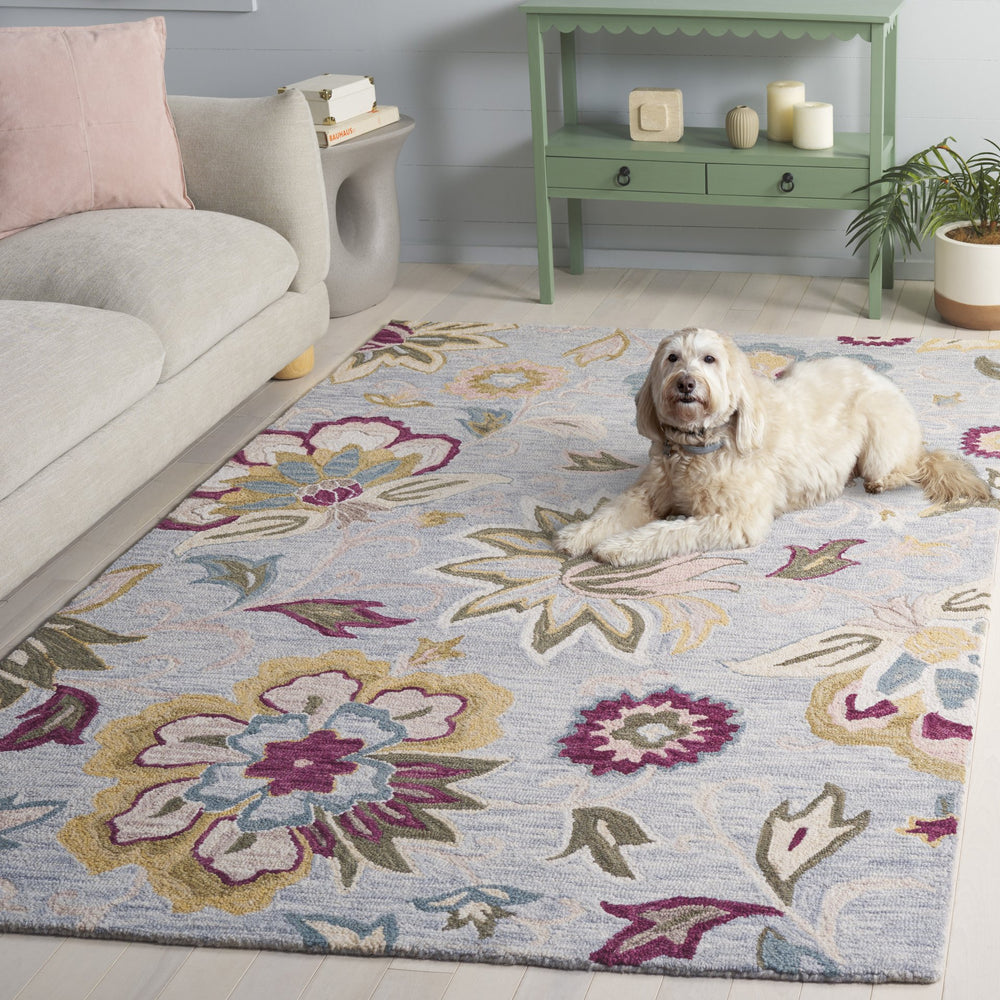 Safavieh Blossom Hand-Tufted Floral Rug In Grey With Light Pink Accents — Wool-Cotton Blend, Low Plush Elegance 4'-0" x 6'-0" BLM117F-4