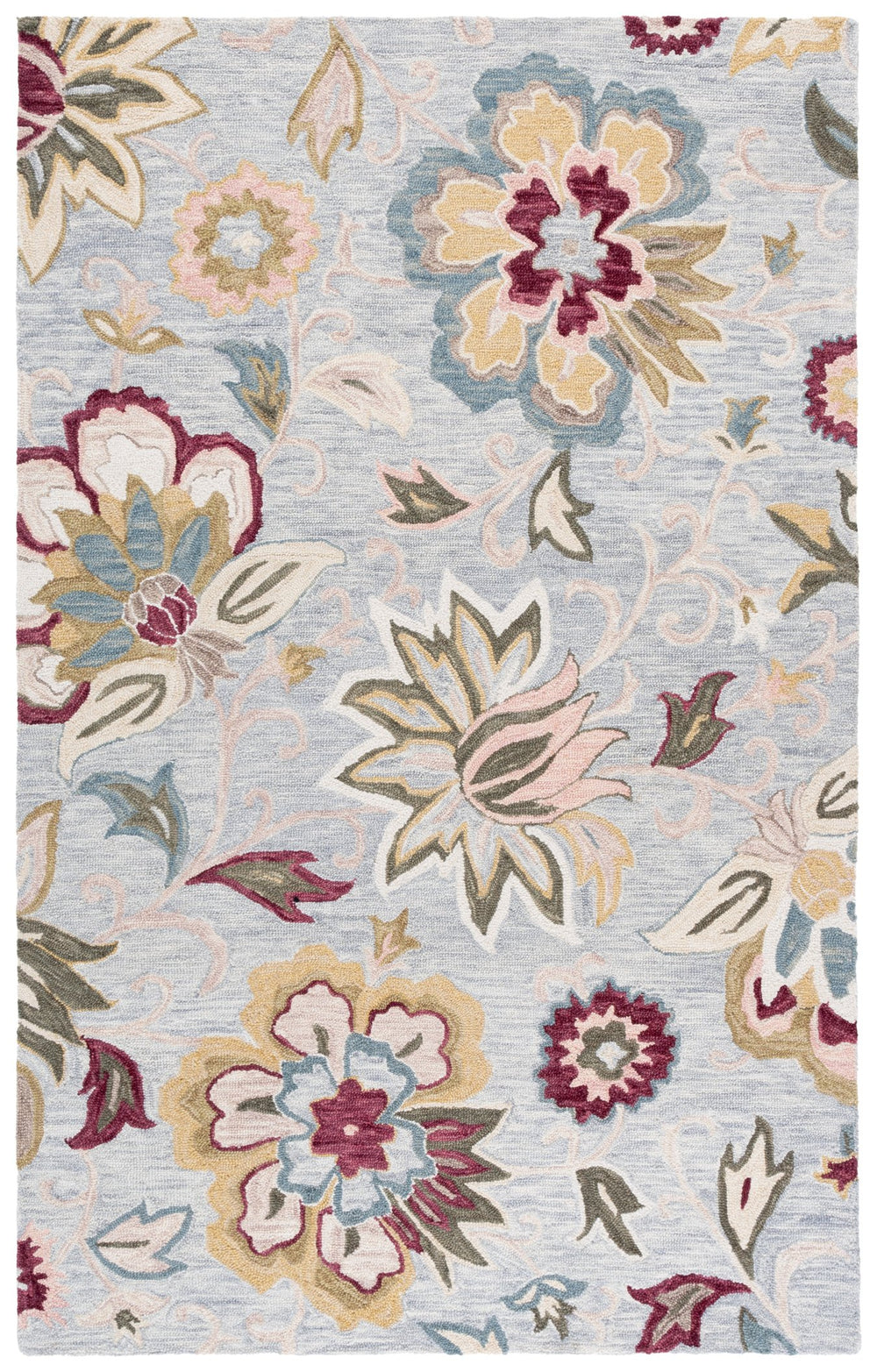 Safavieh Blossom Hand-Tufted Wool Rug In Grey & Light Pink — Subtle Floral Low-Pile Accent For Living Areas 6'-0" x 9'-0" BLM117F-6