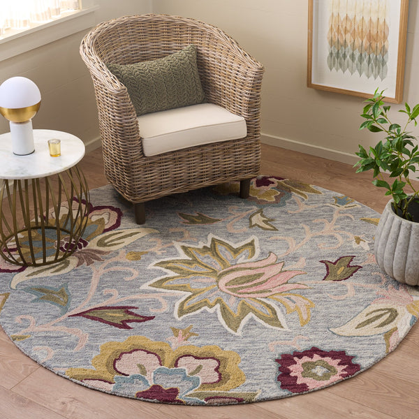 Safavieh Blossom Hand-Tufted Floral Area Rug In Grey & Light Pink — Wool-Cotton Blend, Low-Profile Luxury 6'-0" x 6'-0" BLM117F-6SQ