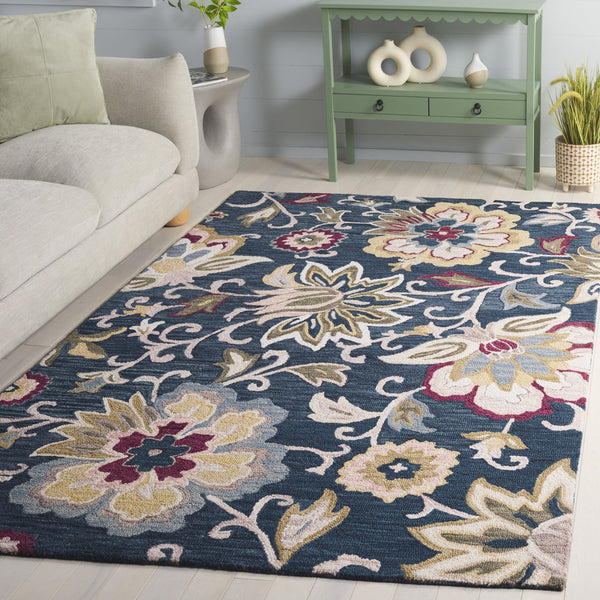 Safavieh Blossom Hand-Tufted Wool-Cotton Area Rug In Navy & Red Floral — Timeless, Durable, Soft Underfoot 9'-0" x 12'-0" BLM117N-9
