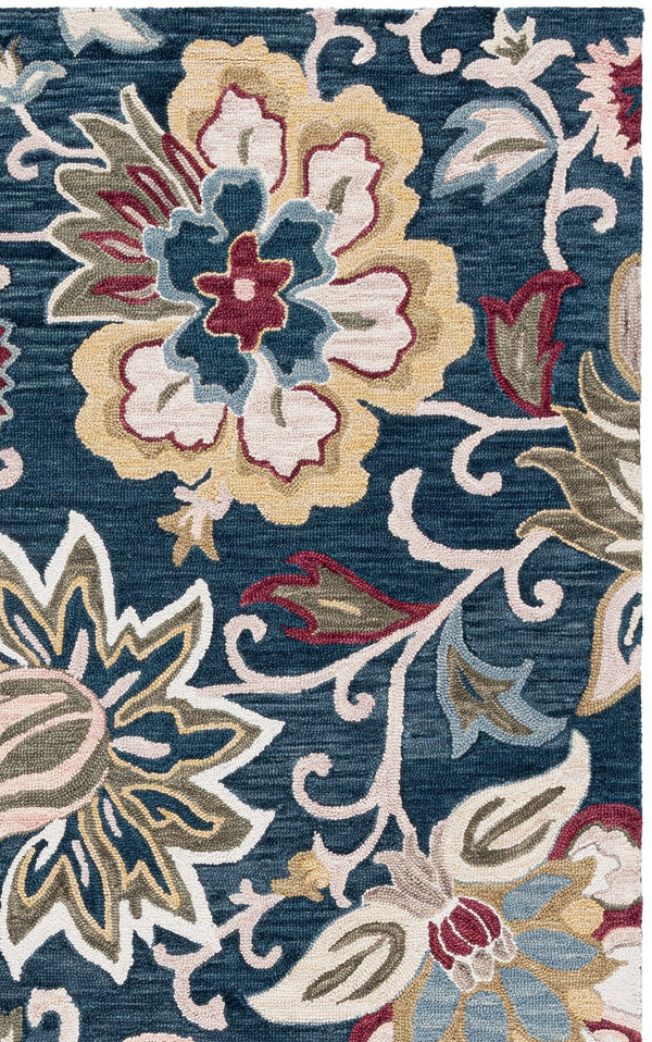 Safavieh Blossom Hand-Tufted Navy And Red Floral Rug — Wool-Cotton Blend, Low-Profile Elegance For Rooms 6'-0" x 6'-0" BLM117N-6SQ